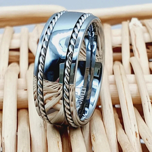 "Twisted Rope Inlay Silver Tungsten Ring for Man Woman, GALTUN801 - Picture 4 of 4